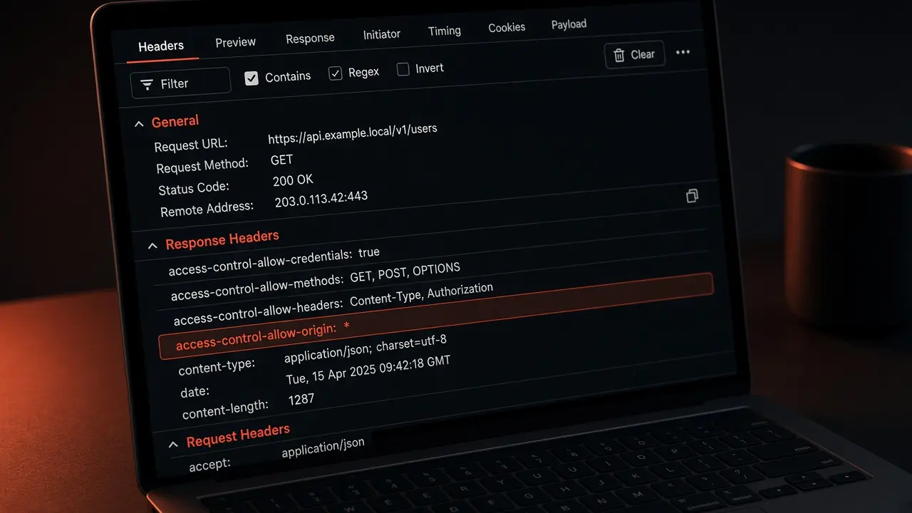 Dettaglio generico di header HTTP di risposta con Access-Control-Allow-Origin impostato a asterisco