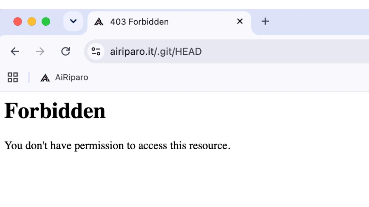 Browser con 403 Forbidden su airiparo.it/.git/HEAD: accesso al repository Git bloccato