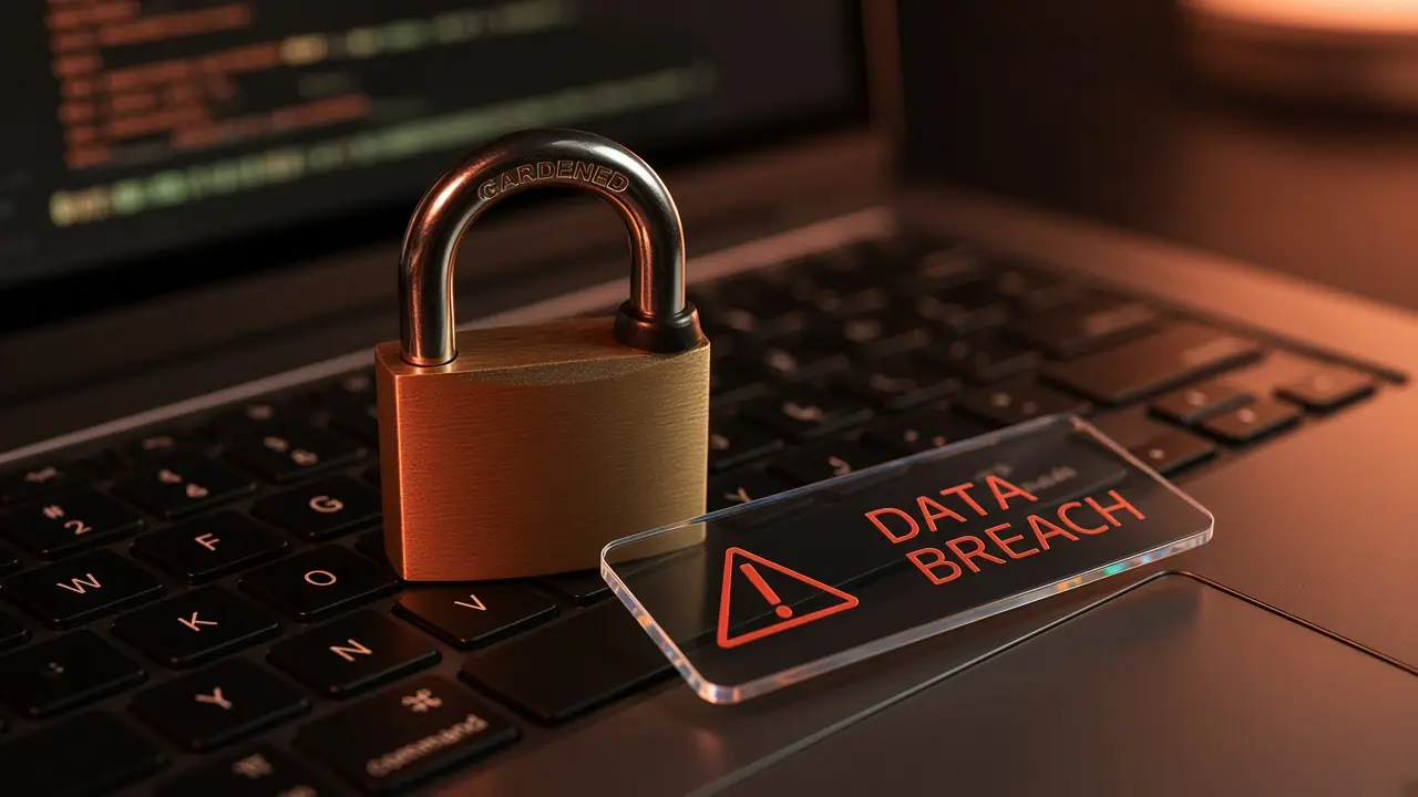 Dettaglio tastiera e schermo sfocato con alone da terminale — momento npm audit