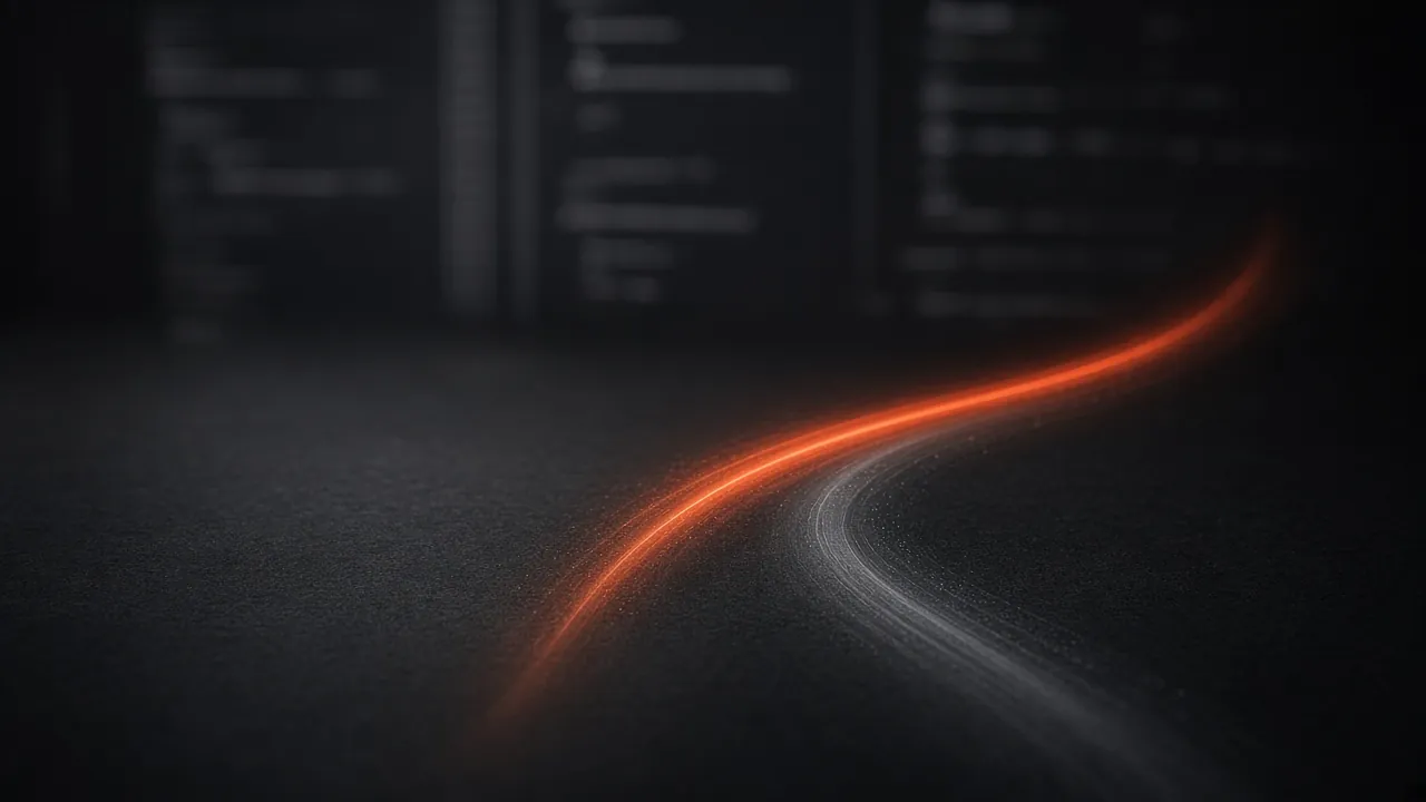 Laptop su scrivania scura con due percorsi luminosi stilizzati: esecuzione diretta e importazione